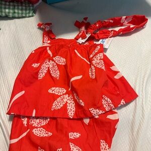 Red Floral Sleeveless Dress with Headband